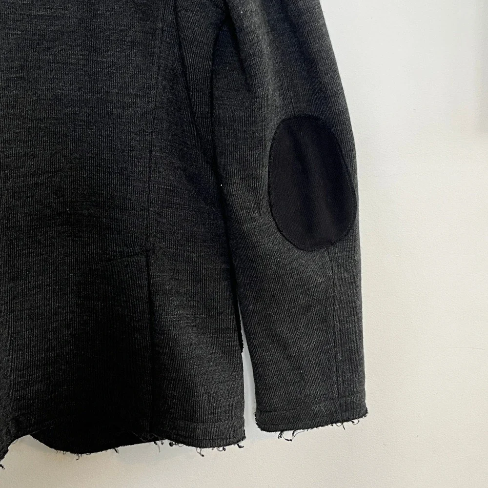 RNT23 Mens‎ XXL (44 US)Dark Gray Knit Blazer Jacket Raw Edge Elbow Patch Casual